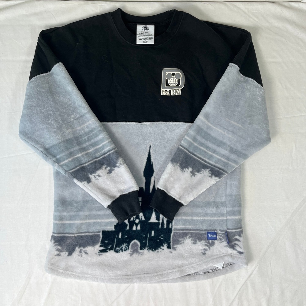 Disney Spirit Jersey Sweatshirt Mens M Black Grey Castle Fleece Excellent WDW
